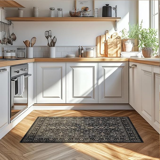 Area Rug Non Slip Machine Washable Ultra Soft Living Room/Bedroom/Kitchen/Outdoor/Classroom Black Grey, 2'×3'