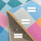 Multicolored Checkered Rug 3x5 Washable Ultra-Thin Funky Bedroom Rug Non-Slip Soft Multicolored Stain Resistant Carpet for ‎Dining Room Office