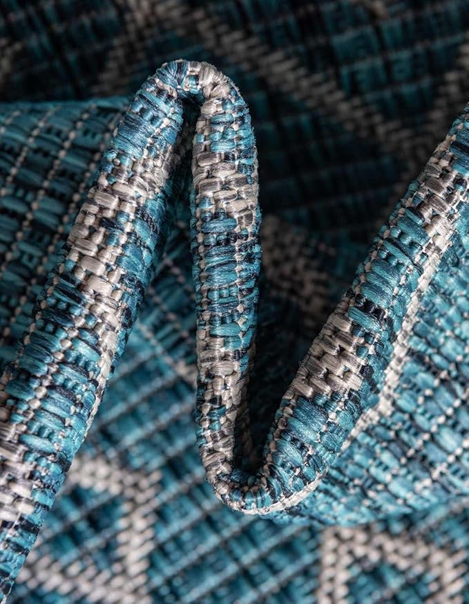 Unique Loom Outdoor Trellis Collection Area Rug - Tribal Trellis (5' 3" x 7' 1" Rectangle Teal/Ivory)