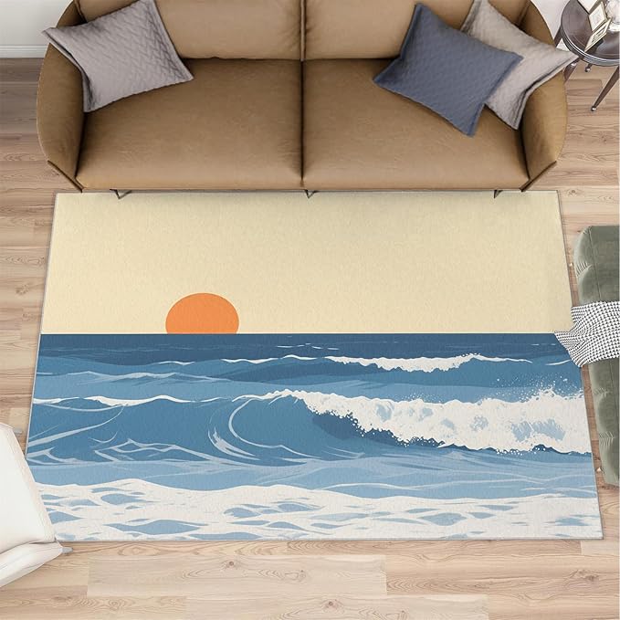 Boho Sun Runner Rugs 3x6ft, Abstraction Deco Bedside Rug, Minimalist Sunburst Laundry Rug with Non Slip Backing for Bedroom Kitchen Sink Front Door Entryway Indoor