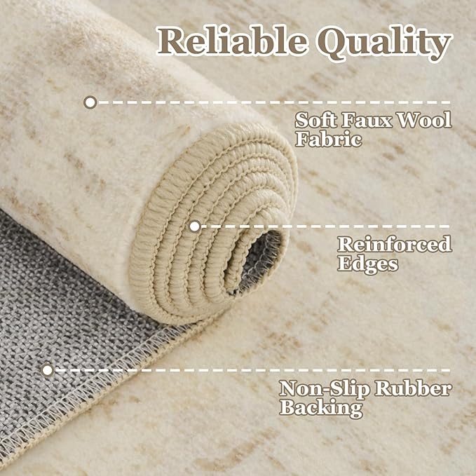 Natural Beige Distressed 3x5 Area Rugs for Entryway Foyer, Washable Non Slip Low Pile Throw Rugs for Kitchen, Farmhouse Medallion Pinted Carpet for Bedroom/Bathroom/Closet/Dorm/Home Office