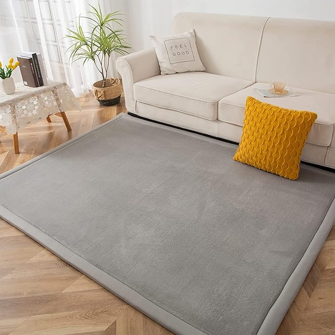 MAXYOYO Baby Play Mat, 1.2" Thick Memory Foam Soft Padded Carpet with Non-Slip Backing, 5x7 ft Japanese Tatami Rug Living Room for Kids, Toddler, Children, Nusery(Grey)