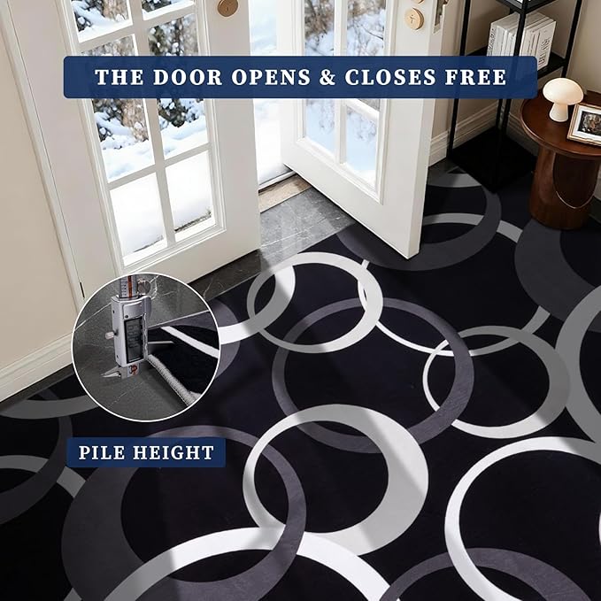 YIHOUSE 6x9 Ft Area Rugs, Concentric Circle Carpet Washable Rug, Black and White Geometric Design Rug for Spacious Living Rooms, Master Bedrooms, Dining Room, Home Office Decor, Nonslip Non-Shedding