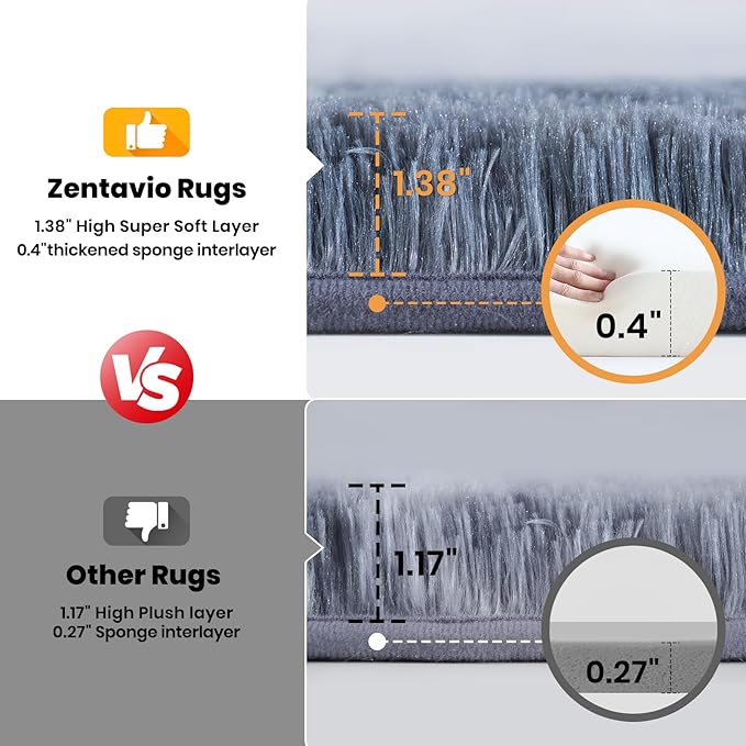Zentavio Area Rugs for Living Room Rugs for Bedroom 4x6 Carpet Fluffy Fuzzy Soft Shag Aesthetic Plush High Pile Gray Throw Rug for Nursery Kids Room Dorm Tie-Dyed Blue Grey