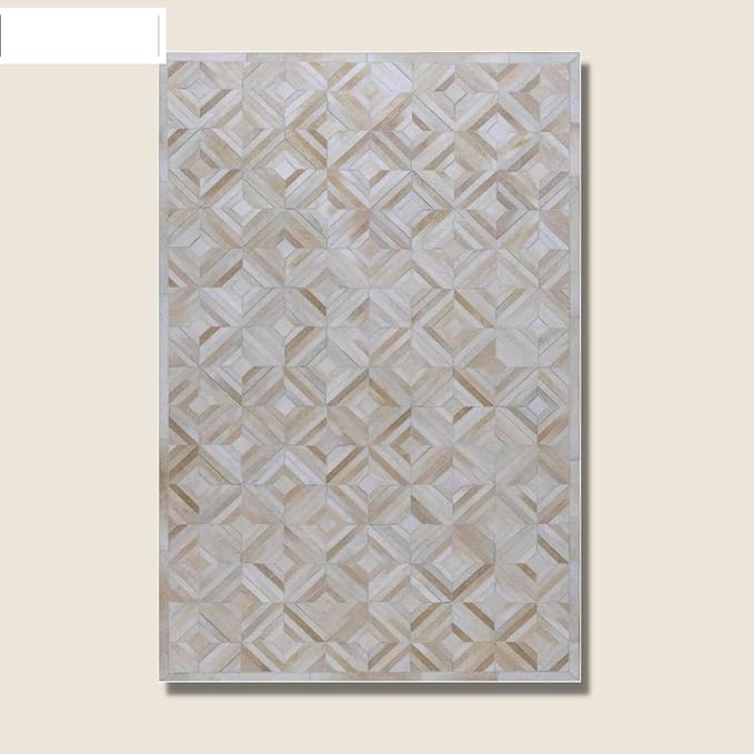Premium Diamond Patterned Leather Area Rug - 2.5X4 ft - White- Luxury Non Slip Floor Accent for Dining Room, Living Room, Entryway, Elegant Collection Indoor Carpet