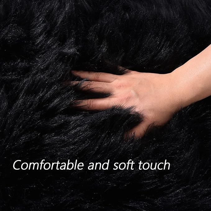 Latepis Large Black Rug Big Rugs for Bedroom 6.7x10 Area Rug Faux Sheepskin Fur Rug for Living Room Entertainment Room Office Bedroom Luxury Home Decor