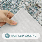 Uphome Blue Bathroom Rugs, Distressed Farmhouse Boho Bath Mat, Comfy Velvet Small Bath Rugs Non Slip Washable, Vintage Oriental Toilet Rug for Sink Shower Vanity, 18x26 inch