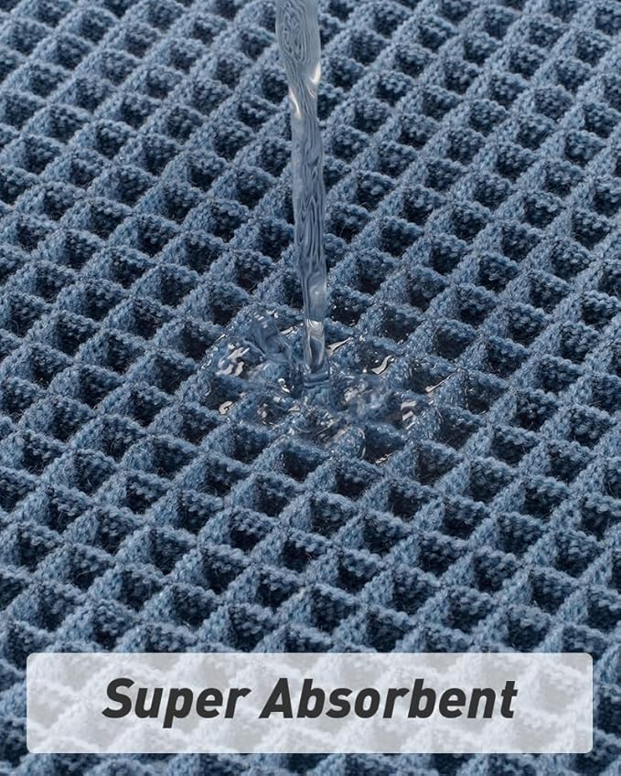 AMOAMI Upgraded Waffle Runner Rug Super Absorbent Non Slip Bath Mats for Bathroom Machine Washable Bathroom Runner Rug with Tassels, Ideal for Hallway Bedroom Laundry Room, 2'x 5'(24" x 60"), Blue
