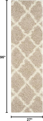 SAFAVIEH Dallas Shag Collection Runner Rug - 2'3" x 8', Beige & Ivory, Trellis Design, Non-Shedding & Easy Care, 1.5-inch Thick Ideal for High Traffic Areas in Living Room, Bedroom (SGD257D)