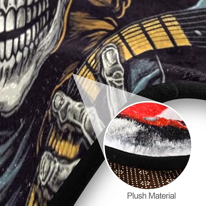Washable Non-Slip Round Rug with Grinning Skull Electric Bass Design Perfect for Indoor & Outdoor Decor, Living Room, Bedroom, Dorm Room, and Office.