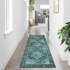 Moynesa Ultra-Thin Washable Runner Rug - 2x7 Teal Hallway Rug Runner Kitchen Carpet Runner, Non Skid Non Shedding Low Pile Bathroom Mat for Apartment Entryway Foyer Vanity RV