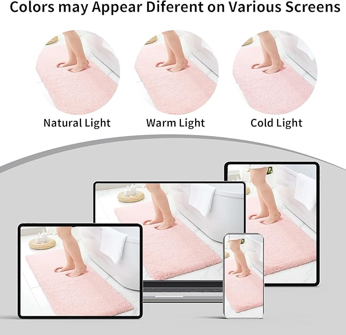 Bathroom Runner Rug 24x70 Pink Non Slip Fluffy Long Bath Mat for Bathroom Floor Washable Plush Luxury Bath Rug for Tub Absorbent Shower Sink Mat Bedside Rug
