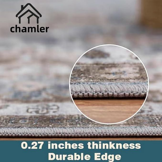 9x12 Washable Area Rug Boho Chic Medallion Distressed Design Non-Shedding Easy Care Ideal for High Traffic Areas in Rugs for Living Room Bedroom Office Coffee Table Large Carpet