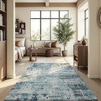 Area Rug 4x6 Washable Rug Blue for Living Room, Dining Room, Bedroom, Large Carpets, Non Slip & Non-Shedding Low Pile Vintage Print Rug for Home Office Decor
