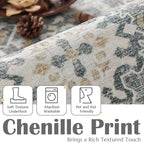 jinchan Area Rug 8x10 Washable Living Room Rug Vintage Distressed Gray Multi Floral Floor Cover Indoor Mat Retro Carpet Bedroom Kitchen Office Farmhouse Grey