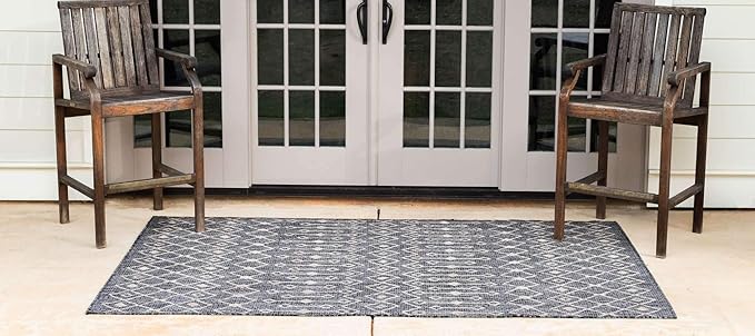 Unique Loom Outdoor Trellis Collection Area Rug - Tribal Trellis (8' x 11' 4" Rectangle, Charcoal Gray/ Natural)