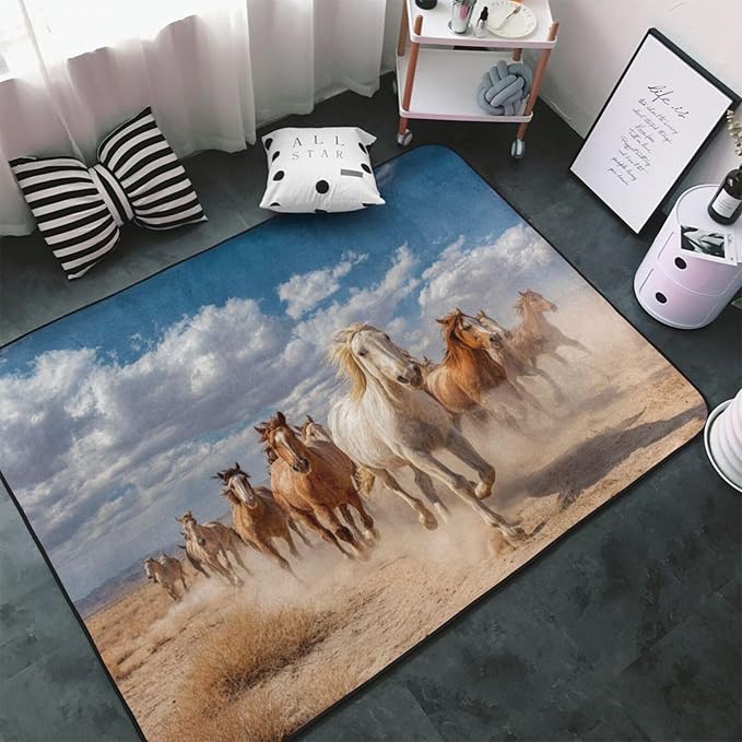 Running Horse Area Rug Washable Outdoor Rugs Anti-Slip Soft Carpet Entryway Indoor Door Mat for Bedroom,Living Room,Porch,Terrace and Entrance Decor 2'x 1.4'