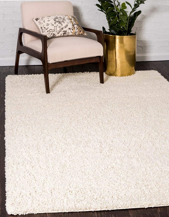 Unique Loom Solid Shag Collection Area Rug (5' 1" x 8' Rectangle Pure Ivory)