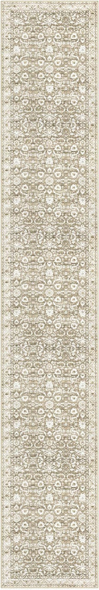 Vintage Runner Rug 2x12, Beige Tan White Washable Long Kitchen Runner Non-Slip Floral Soft Hallway Rug Runner Thin Print Faux Wool Carpet for Entryway Bedroom Laundry Room Indoor Home Decor