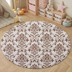 Oriental Tribal Floral Round Rug Vintage Brown Pattern Area Rug Washable Soft Non-Slip Floor Carpet Low Pile Accent Rugs for Entryway Living Room Dining Room Bedroom Home Office 6ft