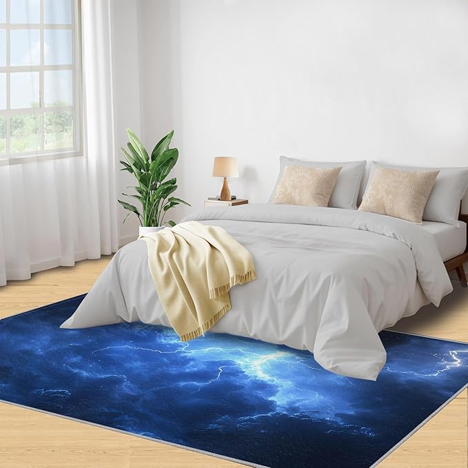 4x6 Dark Clouds Lightning Cafe Rug - Storm Rugs for Bedroom Aesthetic, Natural Weather Soft Comfortable Non-Slip for Offie Bedroom Study Boy Girl Room Hotel Dorm