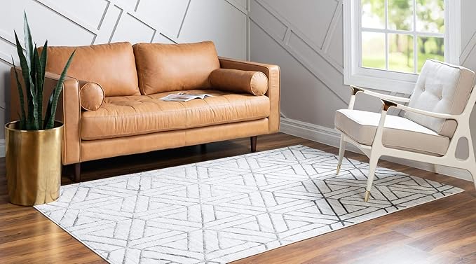 Rugs.com Lattice Trellis Collection Rug – 5' x 8' White Low-Pile Rug Perfect for Living Rooms, Large Dining Rooms, Open Floorplans