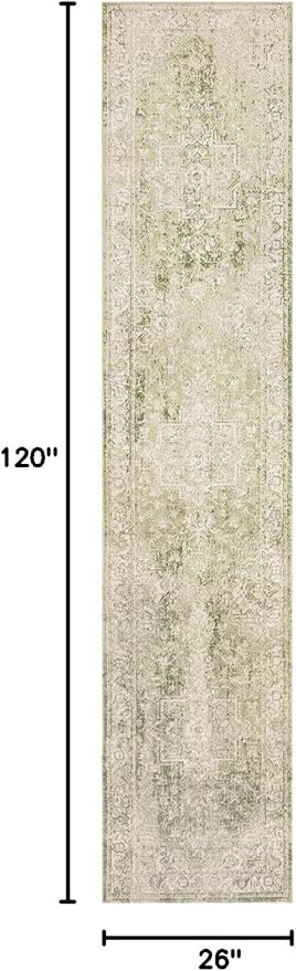 Nourison Home Astra Machine Washable Ivory Green 2'2" x 10' Area Rug - Easy Clean, Non Shedding, Bed Room, Living Room, Dining Room, Kitchen (10' Runner)
