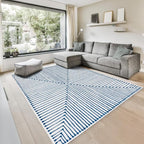 GLN Rugs Contemporary Collection - Machine Washable Area Rug, Contemporary Washable, Non Slip, Low Pile Chenille Rug, Living Room, Bedroom, Kitchen Rug (9' x 12' Blue Ivory)