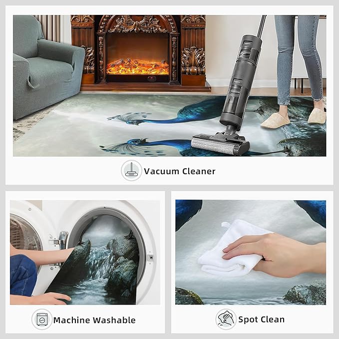 Peacock Rug 5x7-5x7 Rug, Peacock Couples Area Rugs for Bedroom, Nature Waterfall Rugs for Living Room, Animal Bird Washable Mat, Teal Turquoise Carpet - Peafowl Home Decor & Gifts