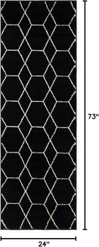 Unique Loom Trellis Frieze Collection Area Rug - Geometric (2' x 6' 1" Runner, Black/ Ivory)