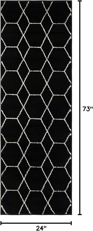 Unique Loom Trellis Frieze Collection Area Rug - Geometric (2' x 6' 1" Runner, Black/ Ivory)
