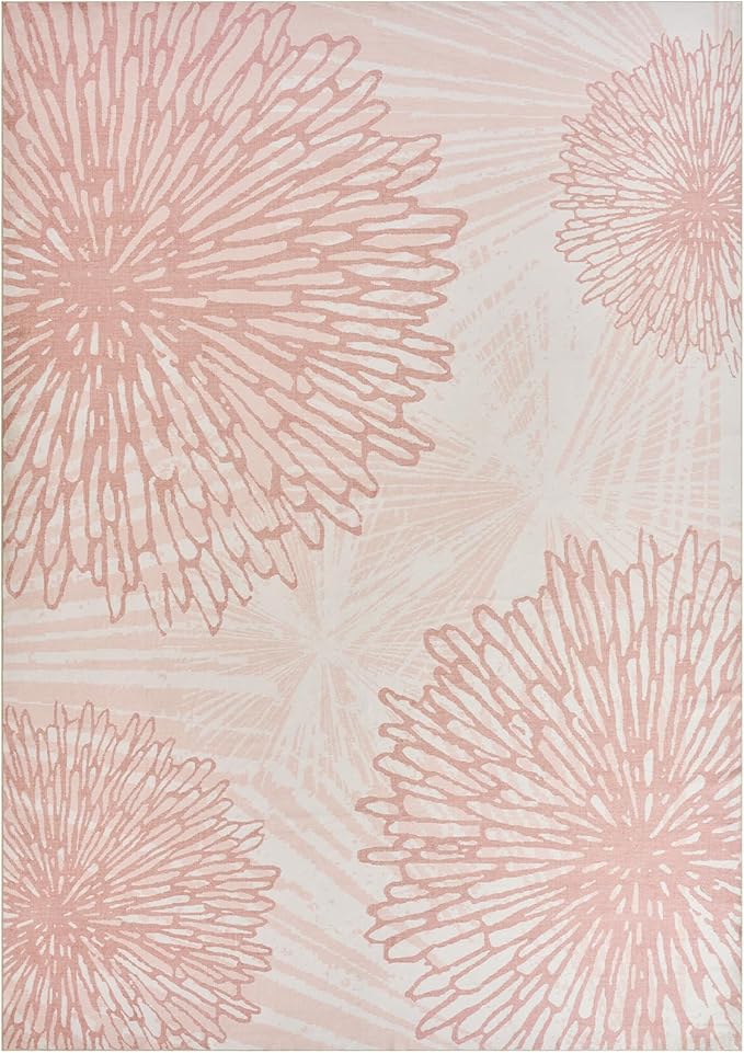 WITSHOCK Pink Rugs 9x12 for Bedroom Girls,Floral Modern Distress Print Pattern Carpet for Living Room Dining Room,Stain Resistant Anti Slip Backing Rugs for Kids Room Nursery Playroom,Light Pink