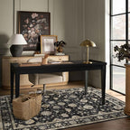 Washable Area Rug 4x6 - Traditional Floral Living Room Rug Soft Boho Bedroom Rug Ultra-Thin Charcoal Black Vintage Farmhouse Dining Room Rugs for Under Table Indoor Carpet for Living Room