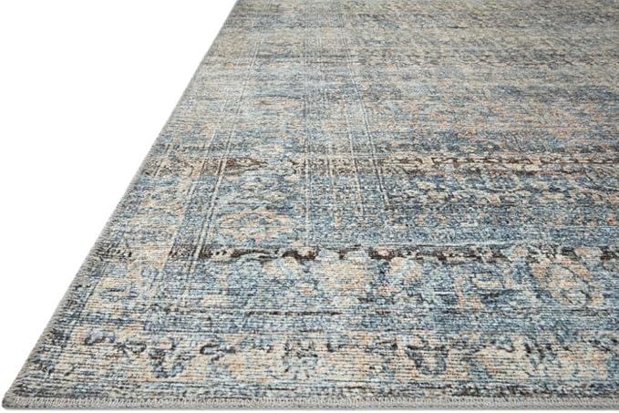 Loloi Amber Lewis Billie Collection, Denim & Blush 6'-0" x 9'-0" Area Rug – Antique & Distressed Accent Rugs for Living Room, Bedroom, Entryway & Hallway, No Shed High Traffic Area Home Decor Rug