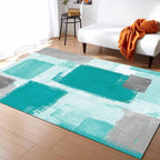 Teal Green Rectangular Area Rugs for Living Room Bedroom 5 x 6.9 ft Abstract Paint Texture Modern Art Non-Shedding Soft Low Pile Rug Non Slip Washable Rug for Nursery Entryway Playroom