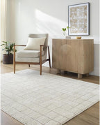 Livabliss x Our PNW Home Cascade Minimalist Grid Area Rug, 10' x 14', Grid Ivory/Taupe