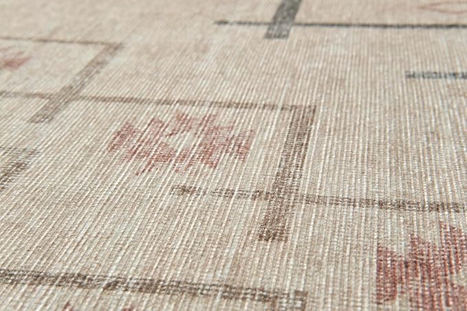 Revival Rugs Funk 4'x6' Zero-Shedding Area Rug for Living Room Bedroom - Oeko-TEX Certified, Low Pile, Spot Clean, Beige, Cream