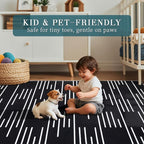 YIHOUSE Abstract Washable Rug 8x10,Ultra Thin Non Slip Black Rugs for Living Room,Modern Minimalist White Stripe Rugs for Bedroom,Dining Room Office Playroom (8'x10',Black-3)