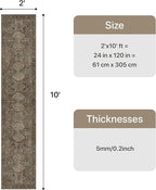 Bavni Washable Runners for Hallways 2X10, Ultra-Thin Non Slip Long Runner Rug, Print Vintage Aesthetic Carpet Runner, Low Pile Rugs for Kitchen Porch Bedroom, Brown