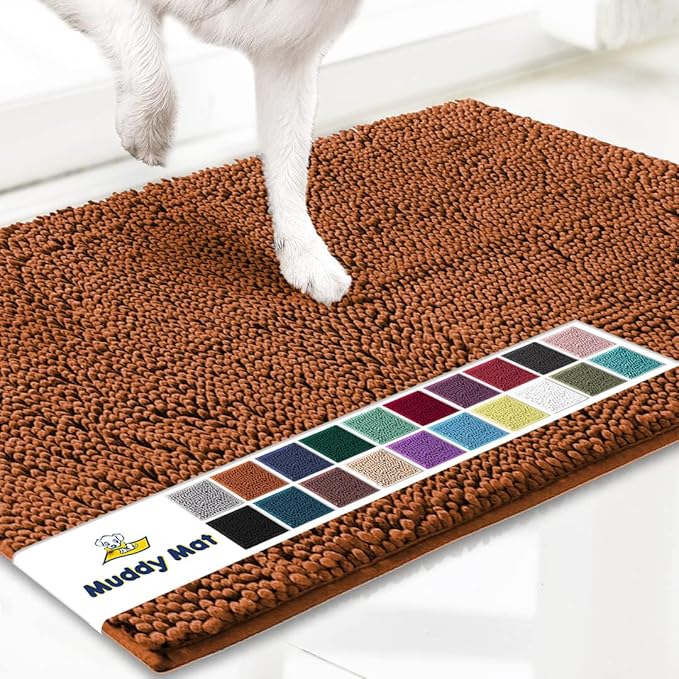 Muddy Mat® | Super Absorbent Door Mat Indoor, Microfiber Quick Dry Chenille Entryway Rug, Non-Slip Front Door Mat, Indoor Mats for Entryway, Machine Washable Pet Rug, Orange 36" x 120"