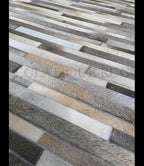Cowhide Leather Rug for Living Room 8x10, Modern Stripes Style Floor Carpet, Dark Grey Area Rug for Home Decor