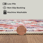 GLN Rugs Traditional Collection - Machine Washable Area Rug, Traditional Washable, Non Slip, Low Pile Chenille Rug, Living Room, Bedroom, Kitchen Rug (3' x 5' Pink/Multicolor)