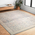 Loloi Hathaway Collection HTH-02 Denim/Multi 3'-6" x 5'-6", .25" Thick Accent Rug, Soft, Durable, Printed, Modern, Low Pile, Non-Shedding, Easy Clean, Living Room Rug