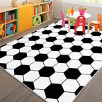 Soft Soccer Rug, Gifts for Boys Girls, Cute Bedside Shag Area Rug for Kids Toddlers Teens, Non Slip Room Decor Indoor Carpet for Bedroom Living Room, Nursery, Machine Washable 8x10 FT