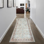 GLN Rugs Traditional Collection - Machine Washable Area Rug, Traditional Washable, Non Slip, Low Pile Chenille Rug, Living Room, Bedroom, Kitchen Rug (2'6" x 7' Light Blue)