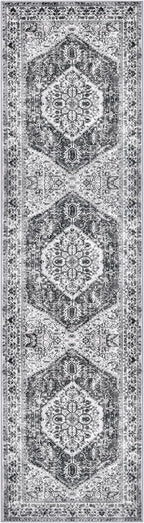 KOZYFLY Long Runners for Hallways 3x10 Ft Washable Kitchen Runner Rug Boho Runner Rug for Entryway Indoor Printed Faux Wool Stair Runner Floor Carpet for Stair Kitchen Hall, Grey