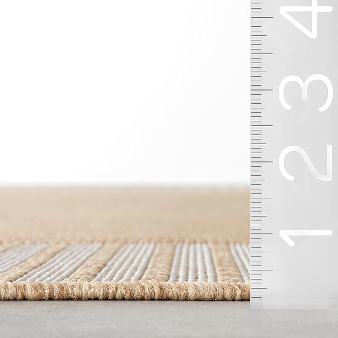 Nuloom Asha Tan/Ivory, 6'7" x 9', Casual, Striped Border, Soft and Cozy, High Traffic, Stain Resistant, Easy Clean, Durable Area Rug for Indoor/Outdoor Patio, Deck, Porch, Garden, Courtyard