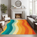 70s Rugs for Bedroom -Retro 70s Rug, 4x6 ft, Vintage Abstract Wave Living Room Rug, Colorful Groovy Washable Area Rugs for Bedroom, Retro Swirl Striped Home Decor & Gifts