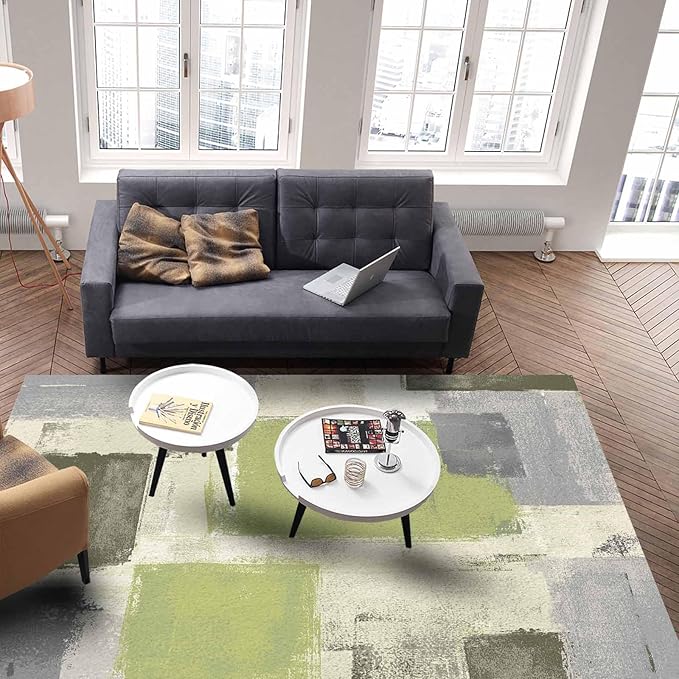 Sage Green Rectangular Area Rugs for Living Room Bedroom 3 x 5 ft Abstract Paint Texture Modern Art Non-Shedding Soft Low Pile Rug Non Slip Washable Rug for Nursery Entryway Playroom