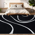 YIHOUSE Abstract Washable Rug 8x10,Ultra Thin Non Slip Black Rugs for Living Room,Modern Minimalist White Stripe Rugs for Bedroom,Dining Room Office Playroom (8'x10',Black-2)
